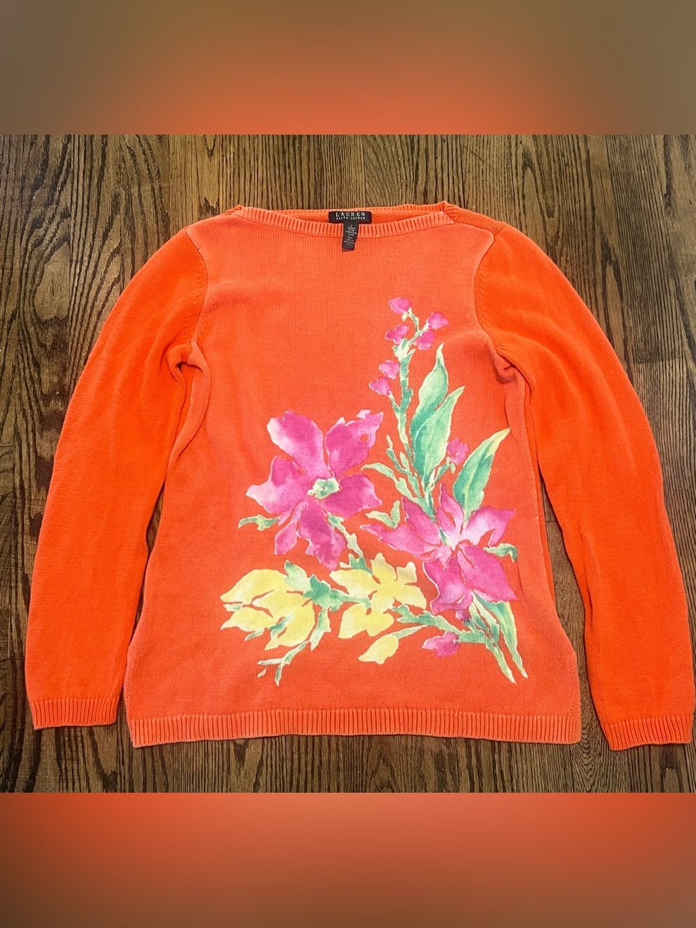 Ralph Lauren Orange Crewneck Sweater with Pink & Yellow Floral